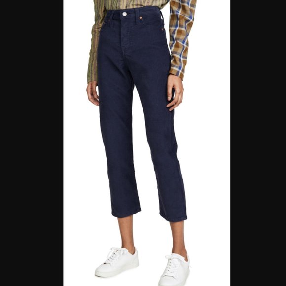 Levi's WEDGIE FIT STRAIGHT CORDUROY PANTS Navy Blue - Picture 2 of 11